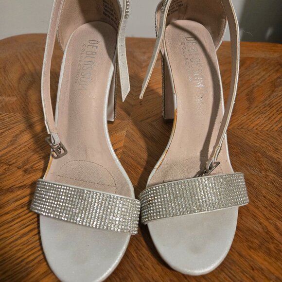 Sparkly Minimalist Ankle Strap Block Heel Sandals from David Bridal - Picture 2 of 9